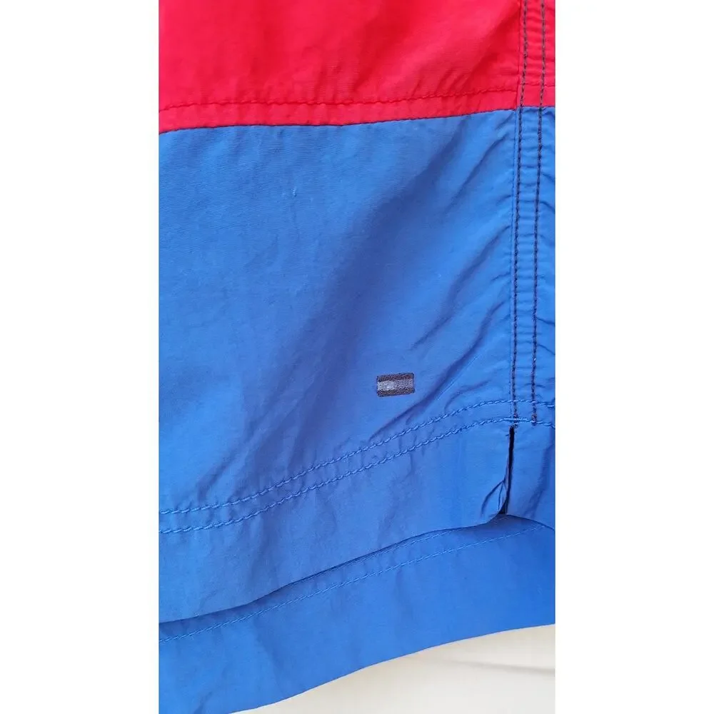 Tommy Hilfiger Men's Color Block Swim Trunks Blue Red Size S Mesh Lined Pockets